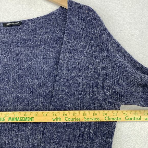 EILEEN FISHER Cardigan Sweater S Wool Stretch Deep V-Neck Button Front Blue - Picture 10 of 12